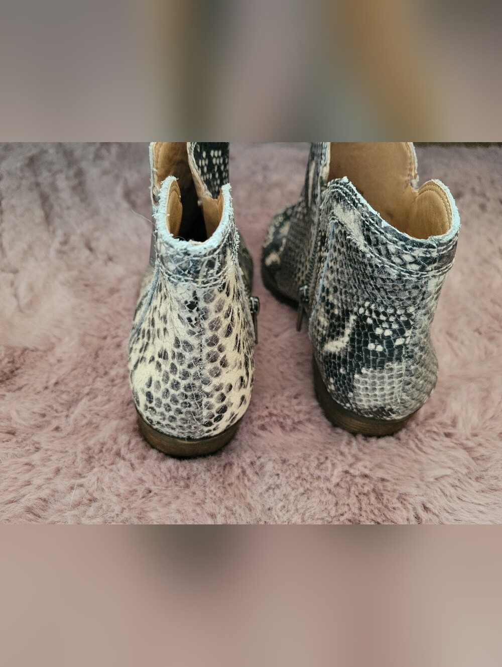 Lucky Brand Leather Snake-Print Double Zip Ankle Boots Booties Size 8 - "Breah" - Picture 4 of 8